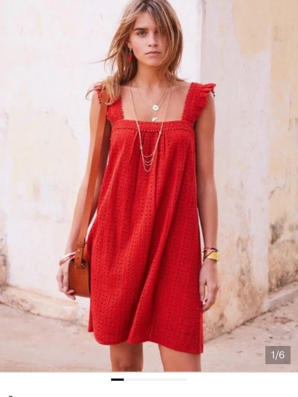 Sezane Red Eyelet Midi Dress
